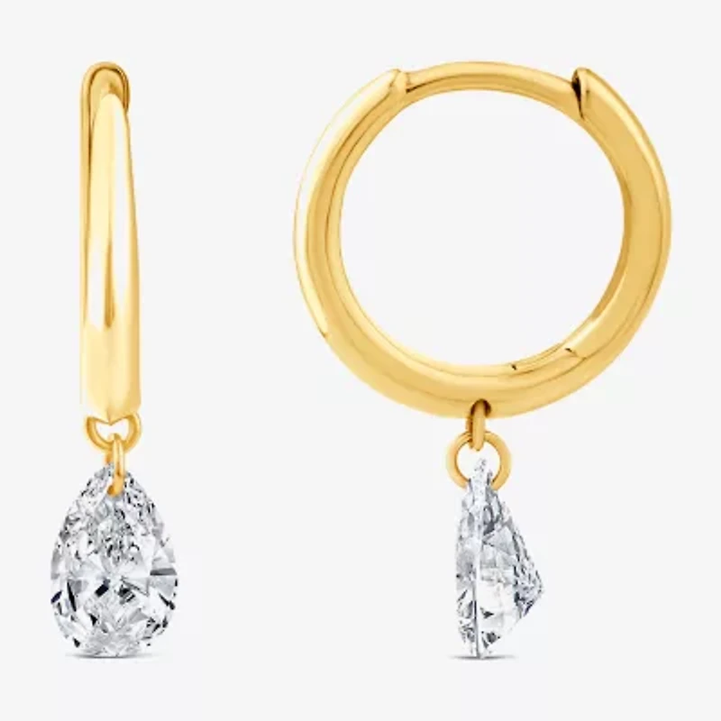 (F/Si1) Womens 1 CT. T.W. Lab Grown White Diamond 10K Gold Pear Hoop Earrings