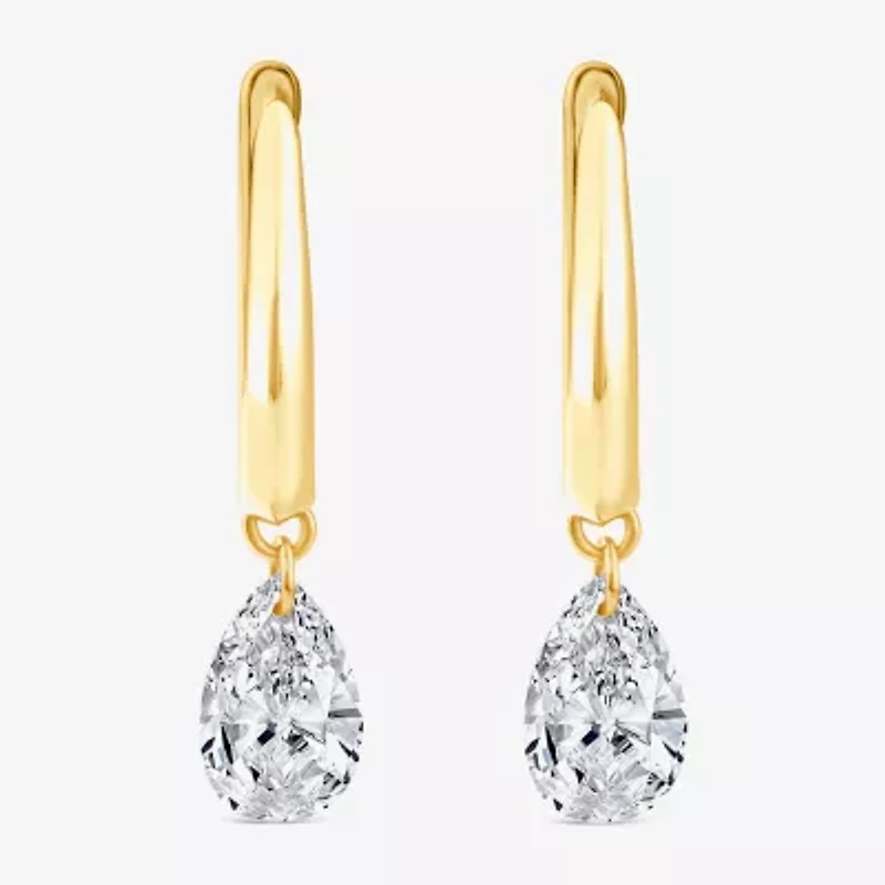 (F/Si1) Womens 1 CT. T.W. Lab Grown White Diamond 10K Gold Pear Hoop Earrings