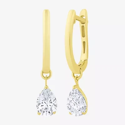 Floating Diamonds (F / Vs2) Womens 1 CT. T.W. Lab Grown White Diamond 14K Gold 23.3mm Pear Hoop Earrings