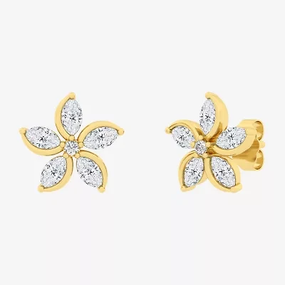 Diamond Blossom (F / Vs2) 1 CT. T.W. Lab Grown White Diamond 10K Gold 11.8mm Flower Stud Earrings