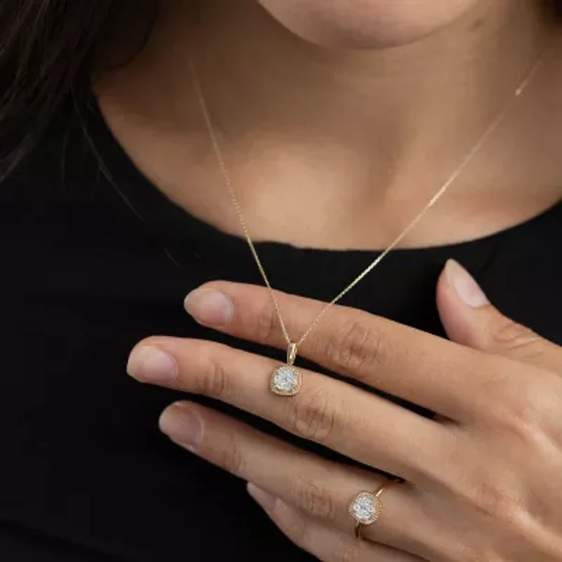 Diamond Blossom (G, Si2) Womens 1/5 CT. Lab Grown White Diamond 10K Gold 18 Inch Pendant Necklace