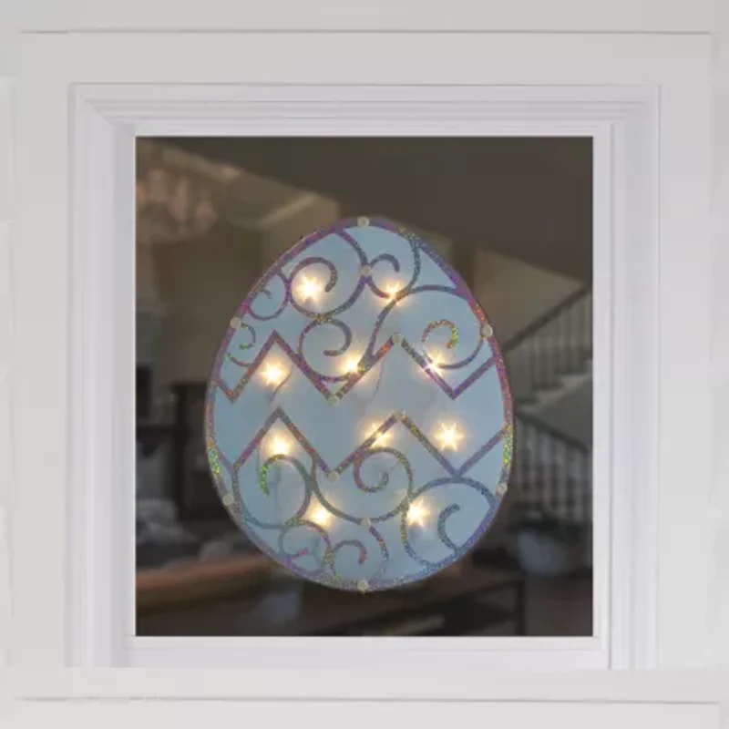 Northlight 12" Blue Lighted Egg Window Easter Window Decor