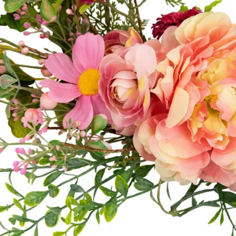 Northlight 16" Pink Bunny And Peony Mixed Floral Hanging Decor