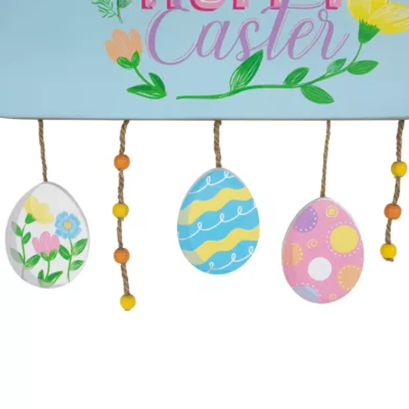 Northlight 16" Hoppy Wooden  With Bunny And Eggs Wall Sign