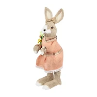 Northlight 15" Beige Rustic Girl Rabbit With Flowers Easter Figurine