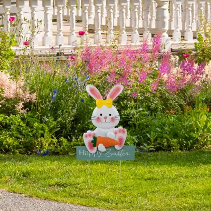 Northlight 19" Bunny With Carrot Happy Outdoor Easter Yard Art