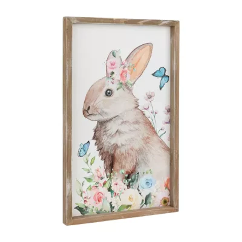 Northlight 12" Bunny With Flowers Framed Wall Sign