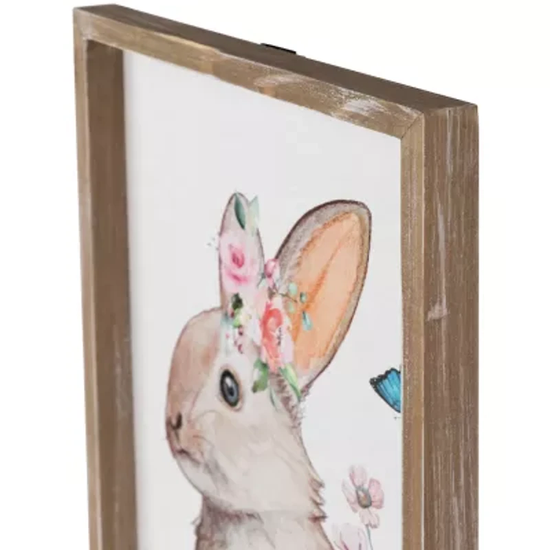Northlight 12" Bunny With Flowers Framed Wall Sign
