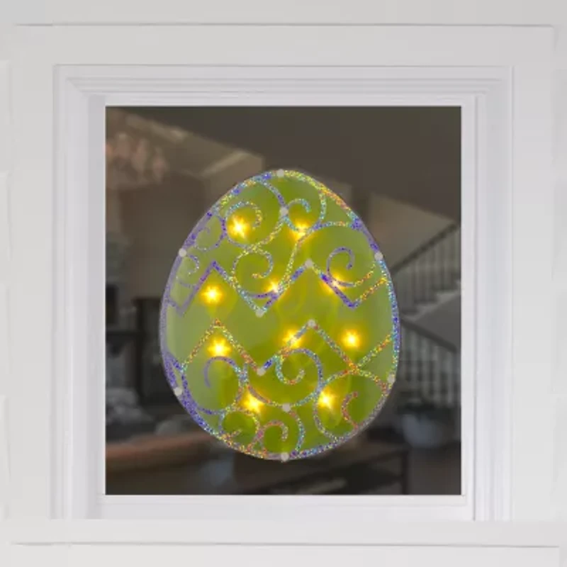 Northlight 12" Green Lighted Egg Easter Window Decor