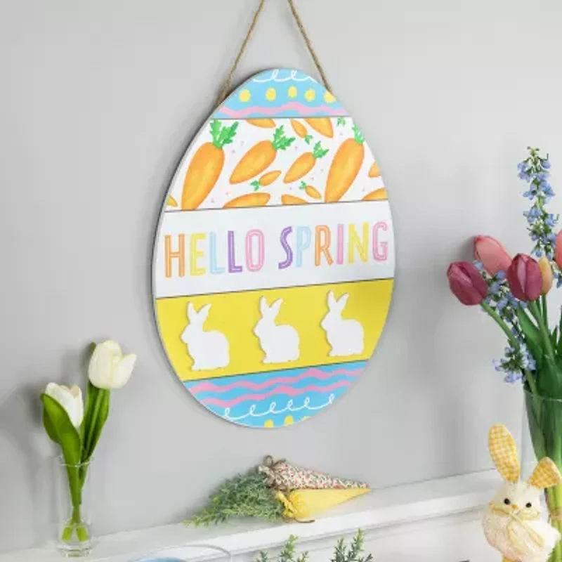Northlight 16" Hello Spring Egg Wooden Wall Sign