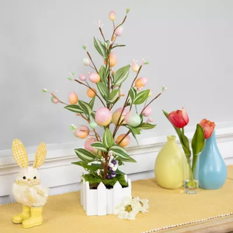 Northlight 18" Pink Artificial With Easter Eggs Indoor Artificial Tree