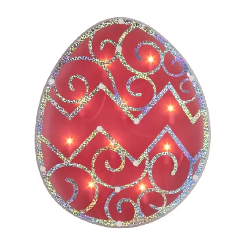 Northlight 12" Pink Lighted Egg Easter Window Decor