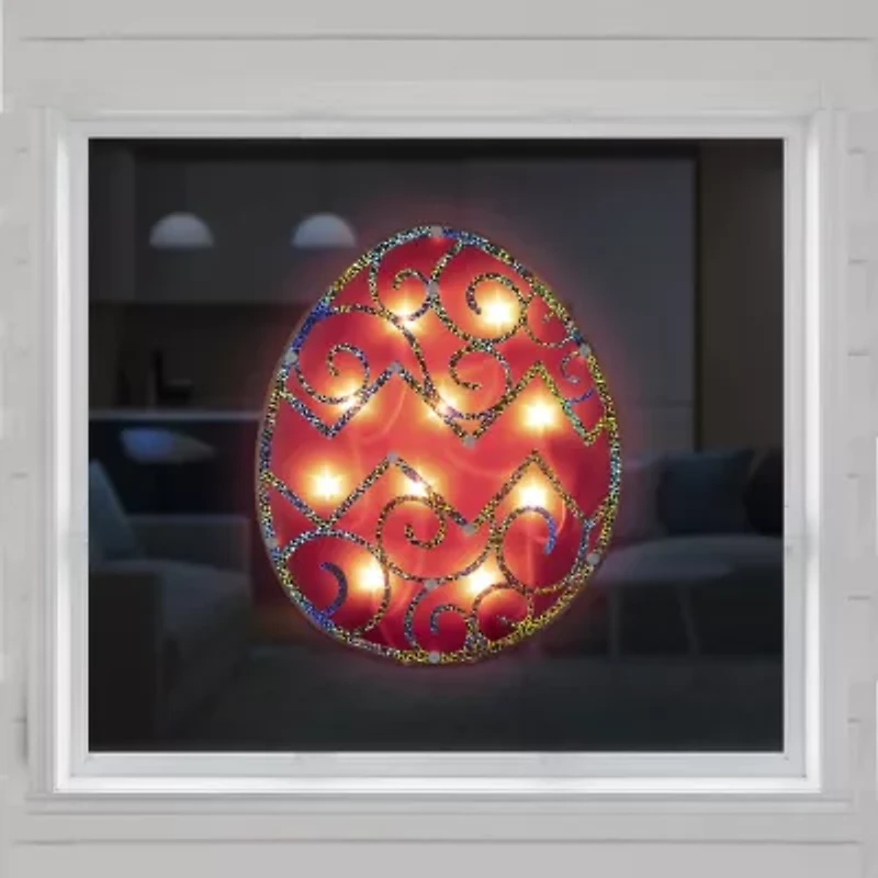 Northlight 12" Pink Lighted Egg Easter Window Decor