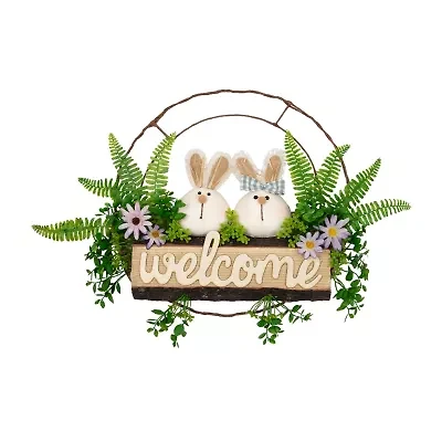 Northlight 16" Rabbit Couple Floral Welcome Hanging Decor