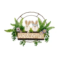 Northlight 16" Rabbit Couple Floral Welcome Hanging Decor