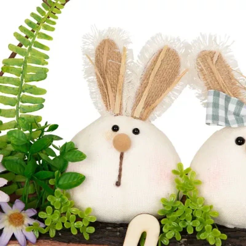 Northlight 16" Rabbit Couple Floral Welcome Hanging Decor