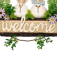 Northlight 16" Rabbit Couple Floral Welcome Hanging Decor