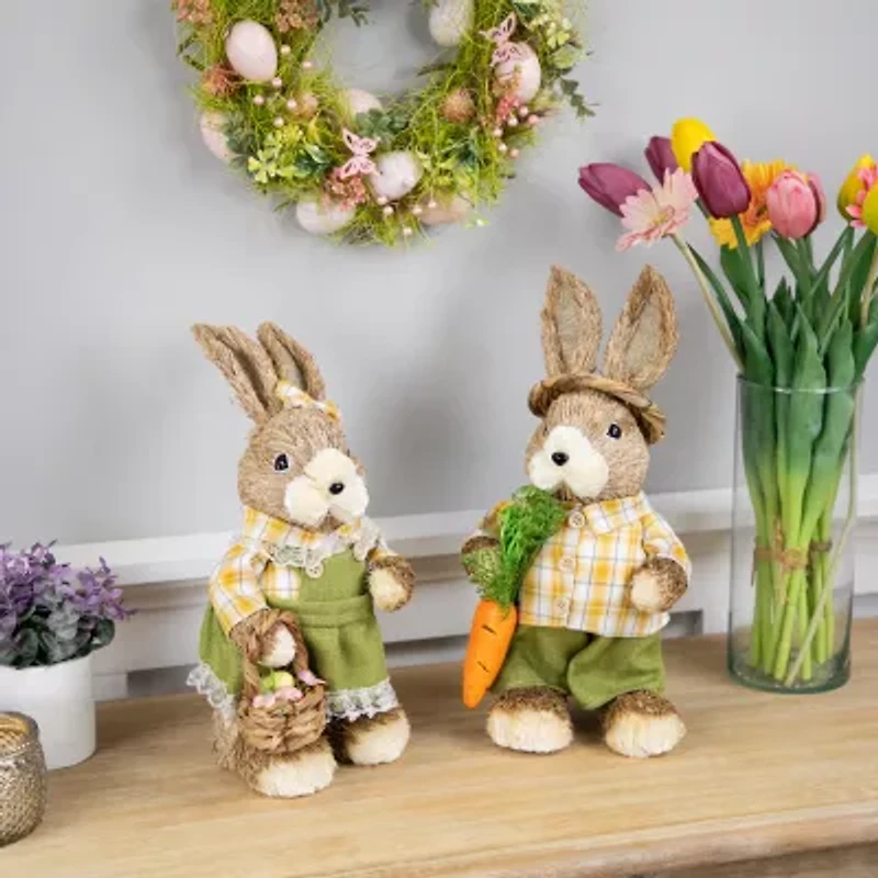 Northlight 14" Brown And Yellow Rustic Boy Rabbit With Carrot Standing Easter Figurine