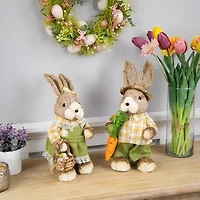 Northlight 14" Brown And Yellow Rustic Boy Rabbit With Carrot Standing Easter Figurine