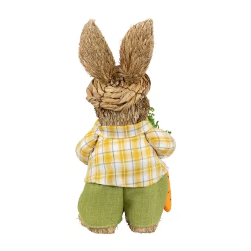 Northlight 14" Brown And Yellow Rustic Boy Rabbit With Carrot Standing Easter Figurine