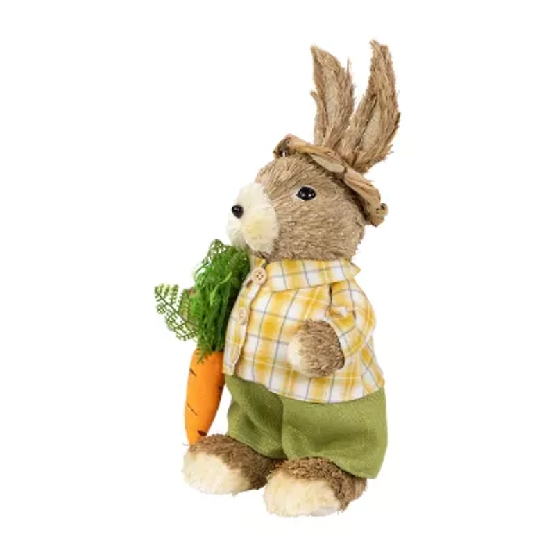 Northlight 14" Brown And Yellow Rustic Boy Rabbit With Carrot Standing Easter Figurine