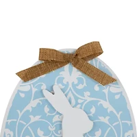 Northlight 10" Blue Egg With Bunny And Burlap Bow Wooden Wall Sign