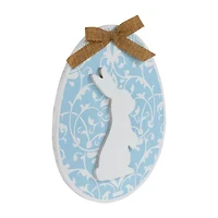 Northlight 10" Blue Egg With Bunny And Burlap Bow Wooden Wall Sign