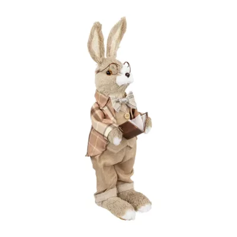 Northlight 16" Beige Rustic Boy Rabbit With Book Easter Figurine