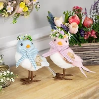 Northlight 7" Plush Bluebird With Gingham Bow Easter Figurine