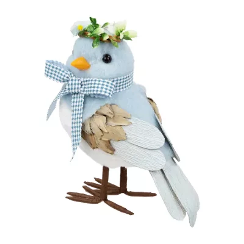 Northlight 7" Plush Bluebird With Gingham Bow Easter Figurine