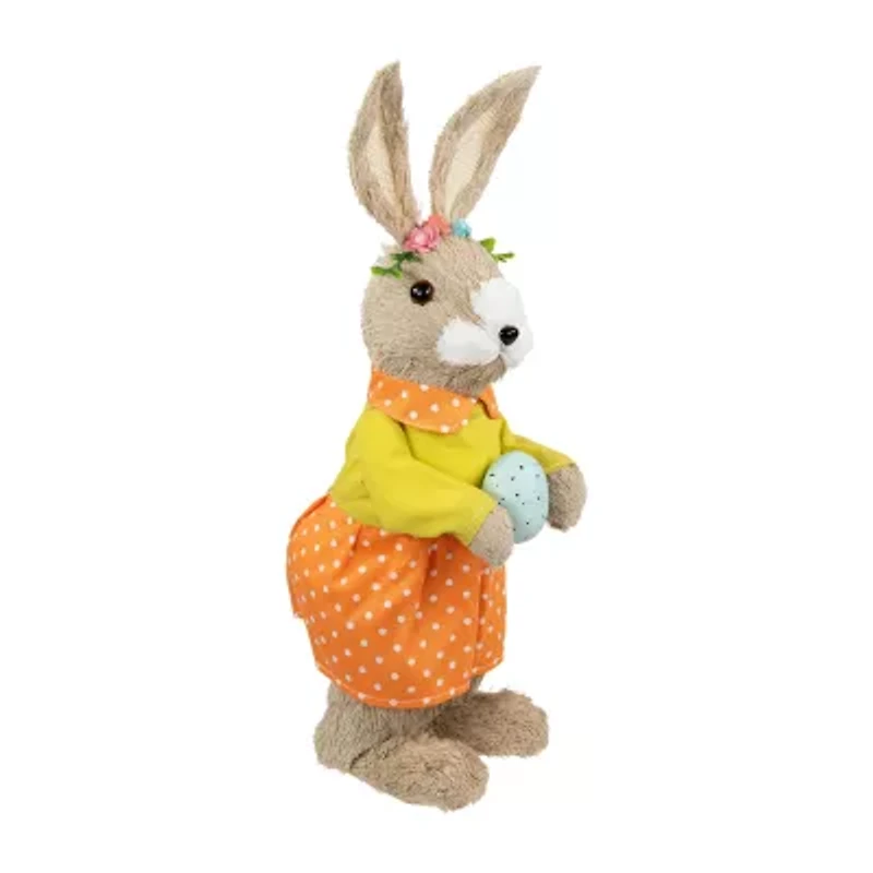 Northlight 15" Orange And Green Standing Girl Rabbit With Egg Easter Figurine