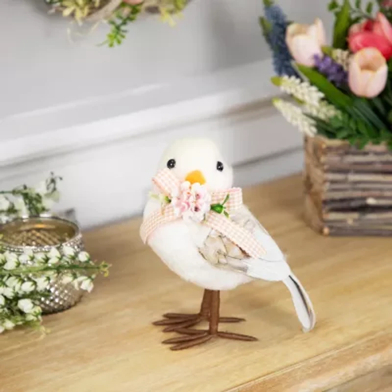 Northlight 7" Beige Plush Bird With Gingham Bow Easter Figurine