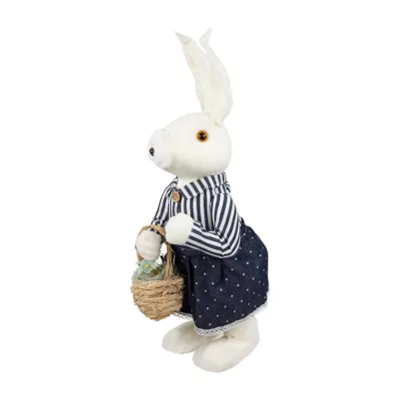 Northlight 19" Navy Blue Standing Girl Bunny With Basket Easter Figurine