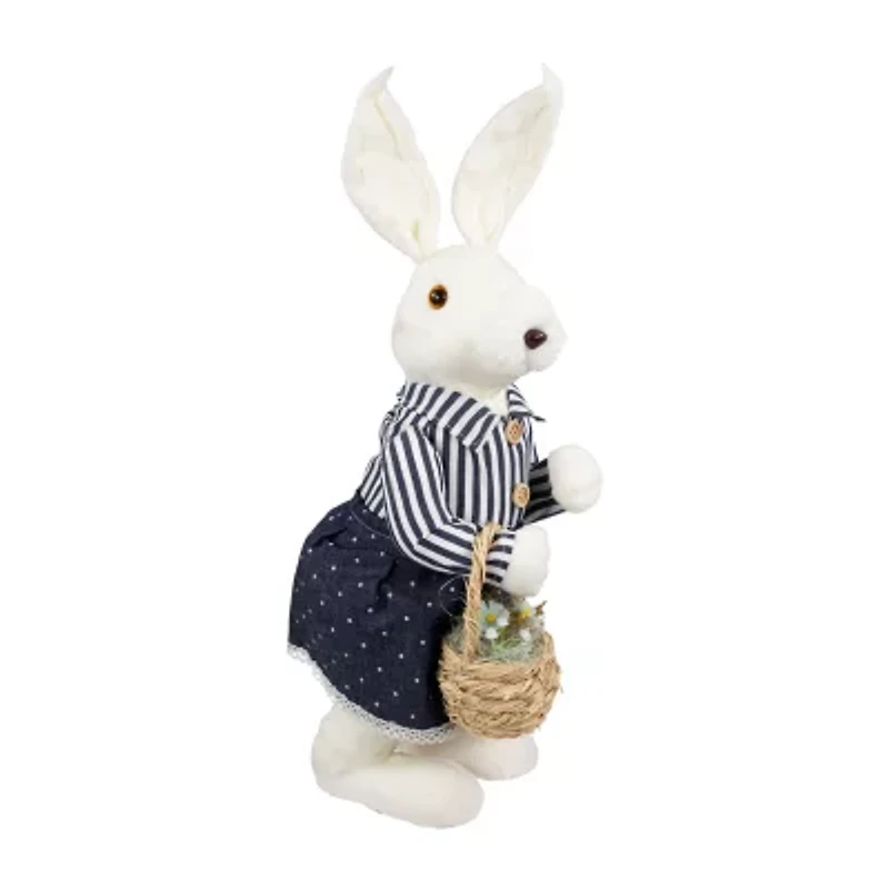 Northlight 19" Navy Blue Standing Girl Bunny With Basket Easter Figurine