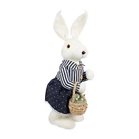 Northlight 19" Navy Blue Standing Girl Bunny With Basket Easter Figurine