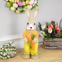Northlight 16" Orange And Green Standing Boy Rabbit With Carrot Easter Figurine