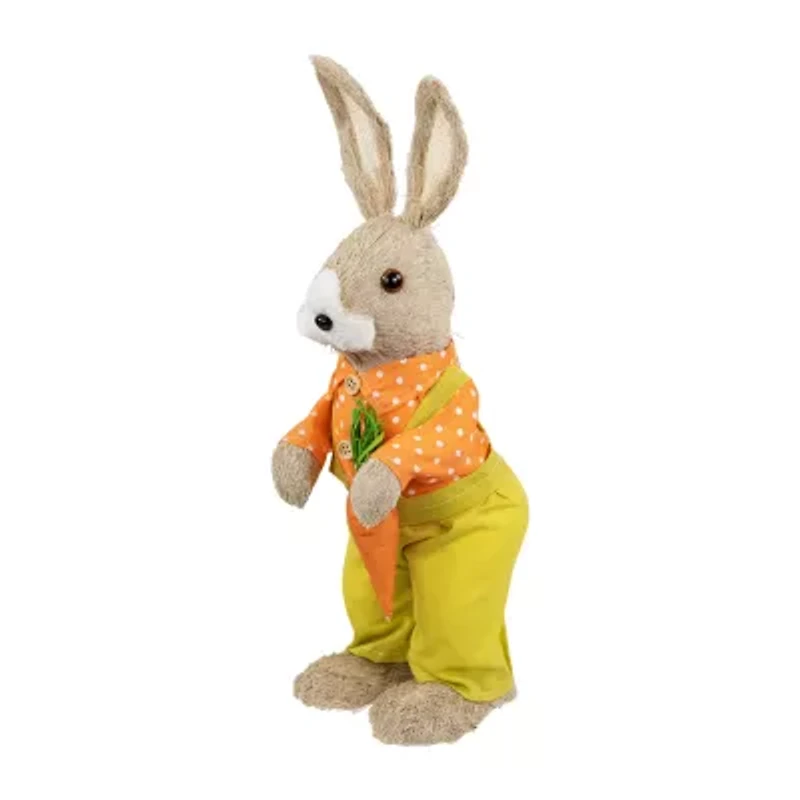 Northlight 16" Orange And Green Standing Boy Rabbit With Carrot Easter Figurine