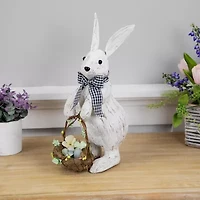 Northlight 13" Brushed White Rabbit With Basket Easter Figurine