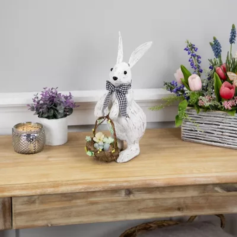 Northlight 13" Brushed White Rabbit With Basket Easter Figurine