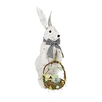 Northlight 13" Brushed White Rabbit With Basket Easter Figurine