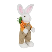 Northlight 15" White And Tan Plush Standing Boy Rabbit In Overalls Easter Figurine