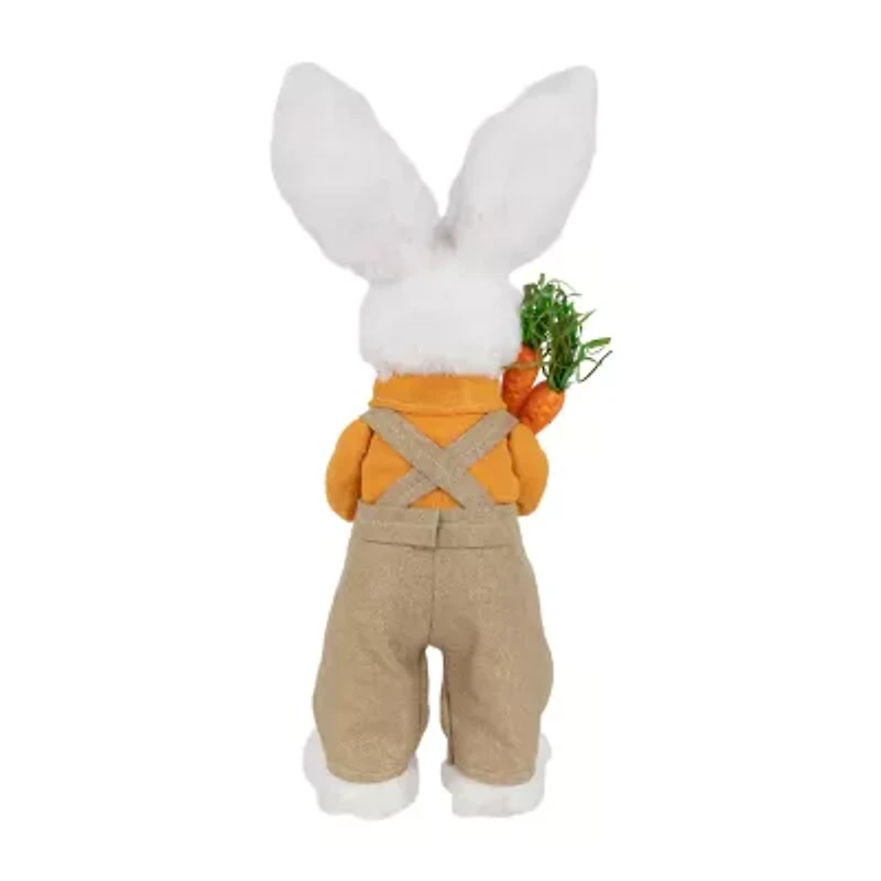 Northlight 15" White And Tan Plush Standing Boy Rabbit In Overalls Easter Figurine