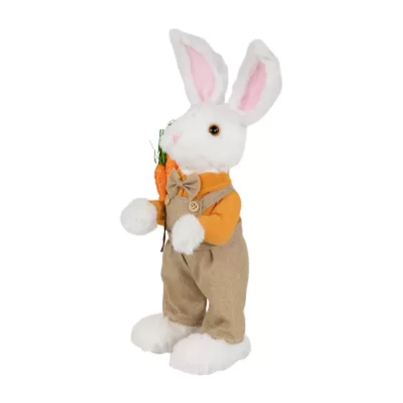 Northlight 15" White And Tan Plush Standing Boy Rabbit In Overalls Easter Figurine