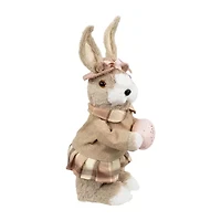 Northlight 12" Beige Girl Rabbit With Plaid Dress Easter Figurine