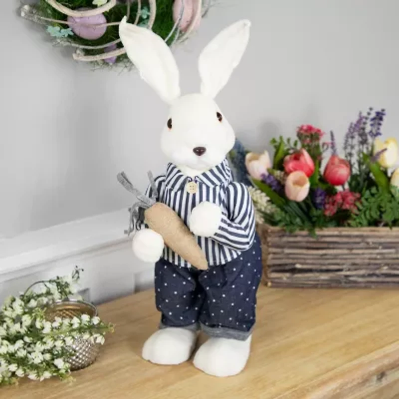 Northlight 19" Navy Blue Standing Boy Bunny With Carrot Easter Figurine