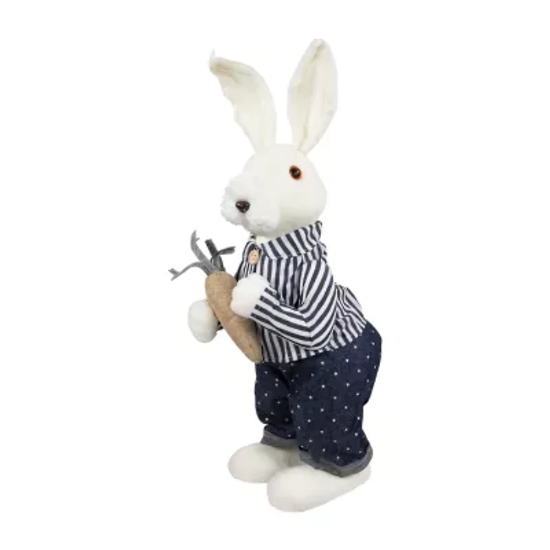 Northlight 19" Navy Blue Standing Boy Bunny With Carrot Easter Figurine