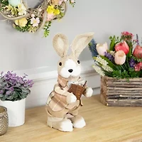 Northlight 12" Beige Boy Rabbit With Plaid Jacket Easter Figurine