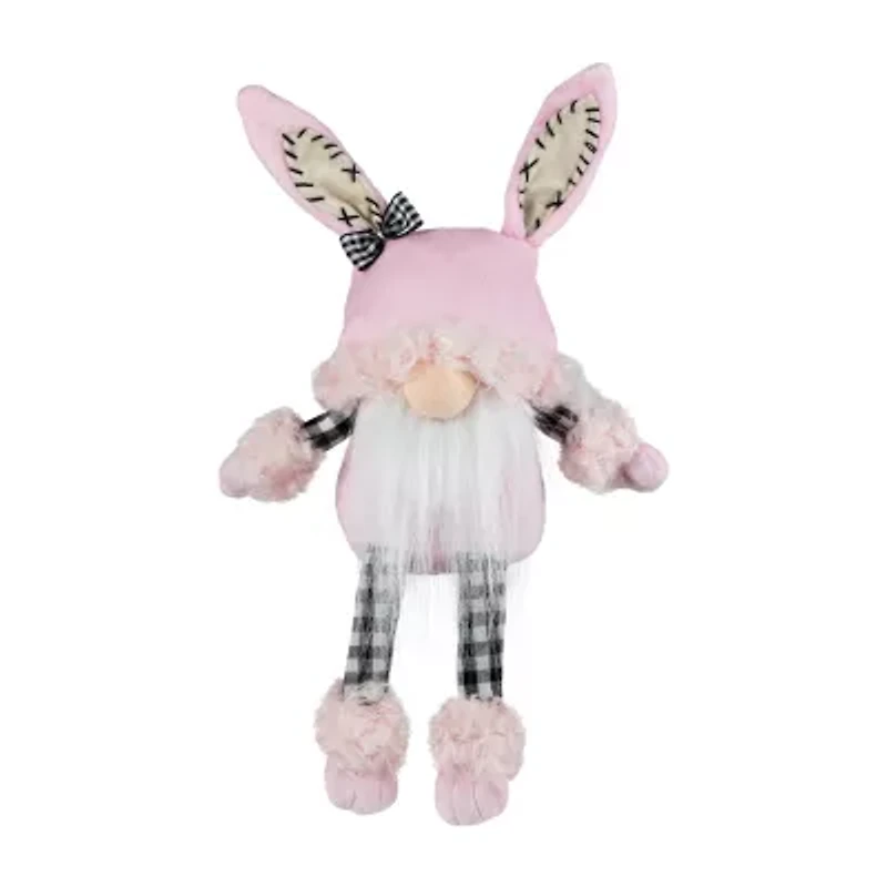 Northlight 12" Pink Bunny Ears Sitting With Dangling Legs Easter Gnome