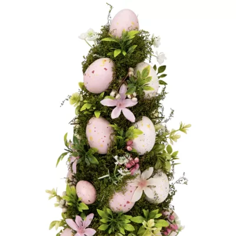 Northlight 14" Pink And White Floral And Foliage Egg Tabletop Tree
