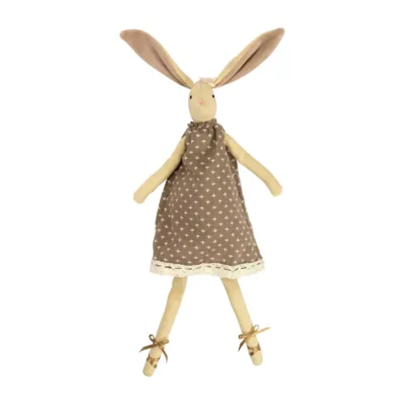 Northlight 12" Beige And Brown Long Legged Sitting Ballerina Girl Bunny Easter Figurine